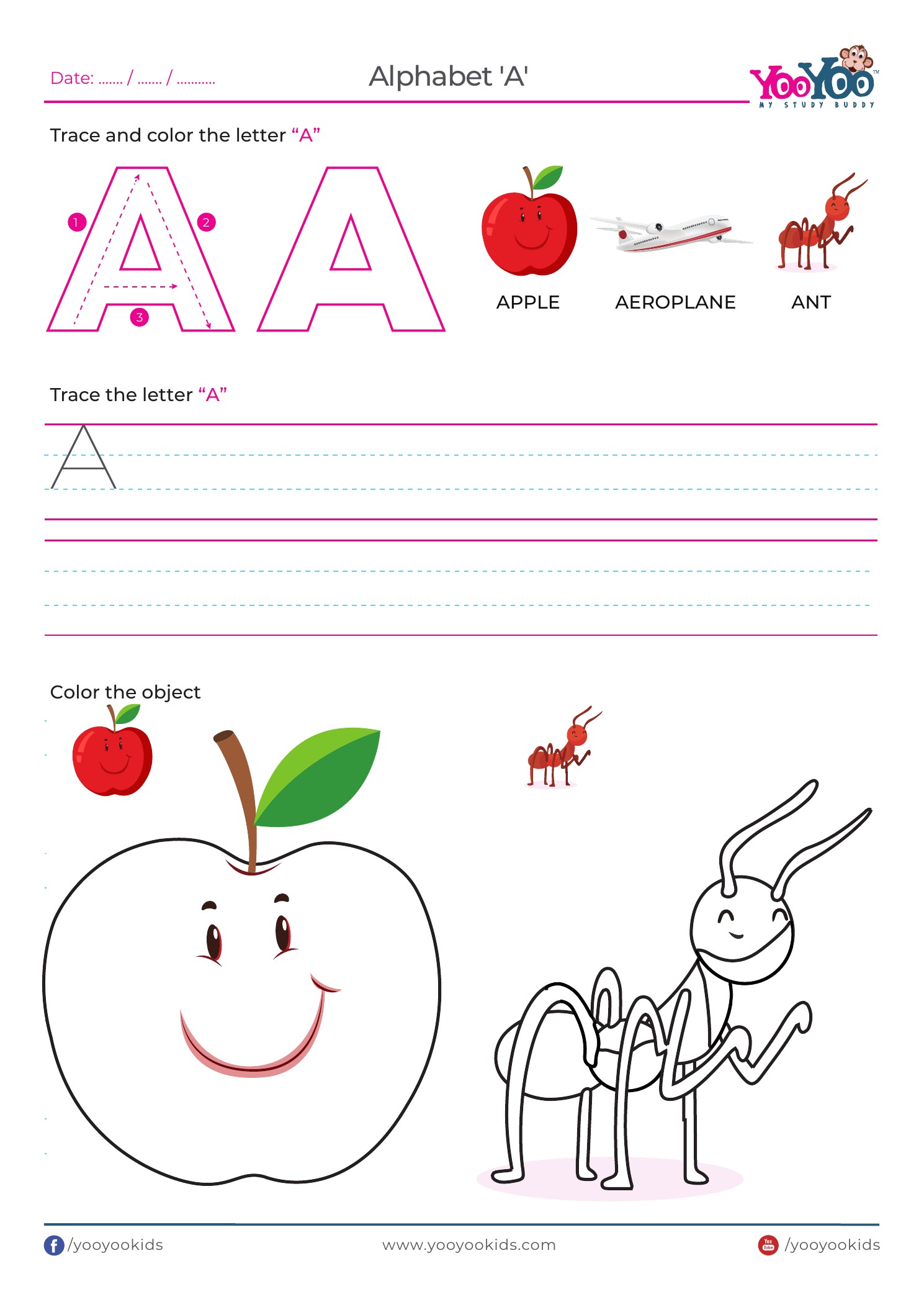 Phonics alphabet tracing A to Z A4 worksheet sample