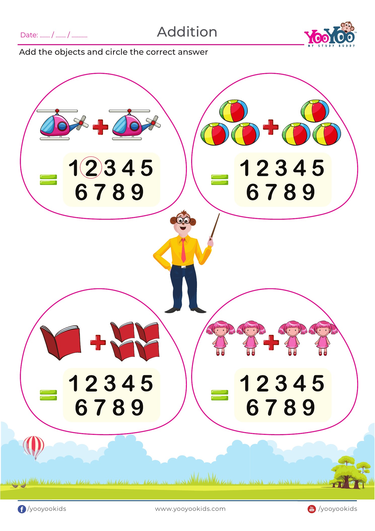 Maths addition with objects A4 worksheet sample