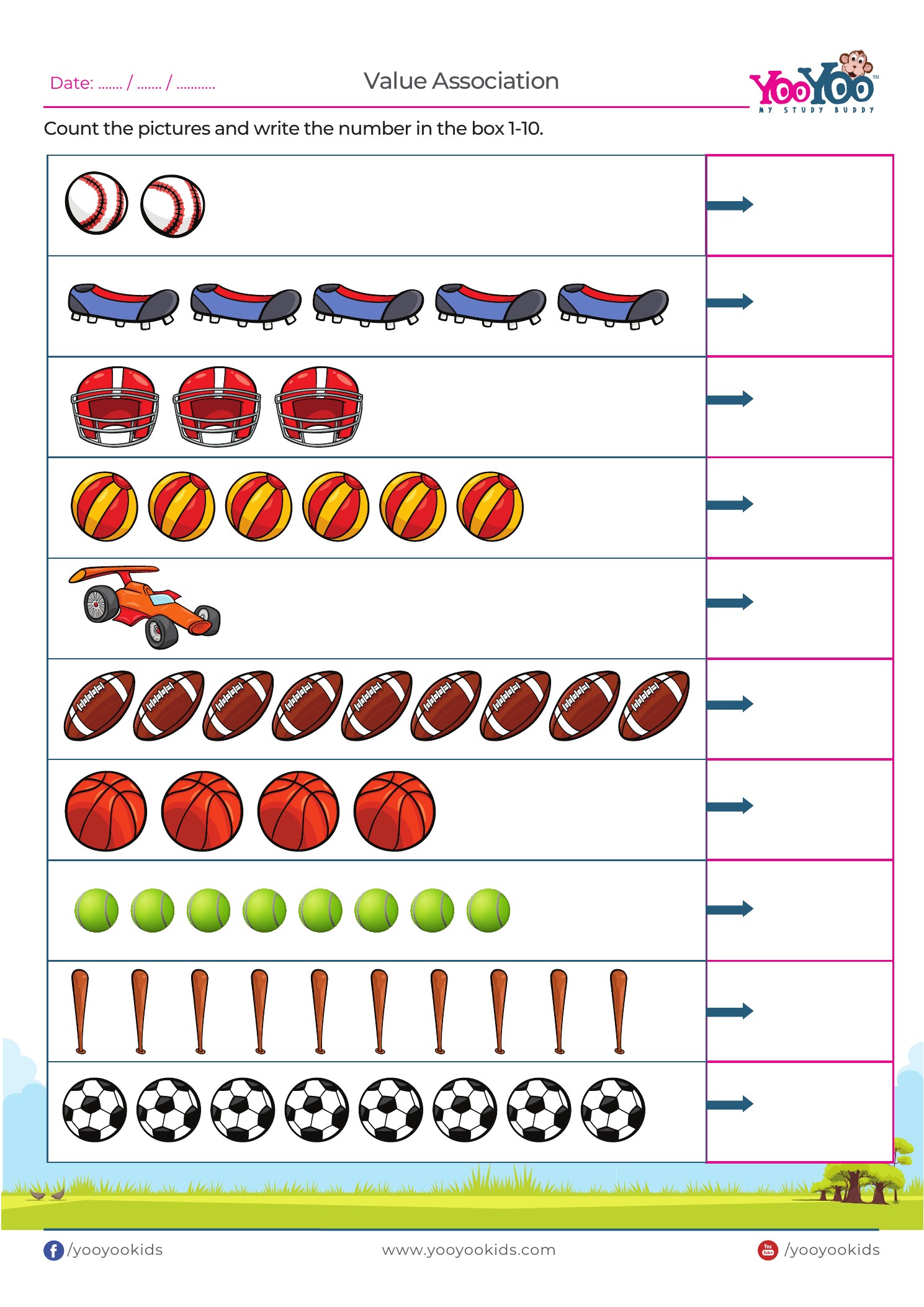 Counting and value association A4 worksheet sample